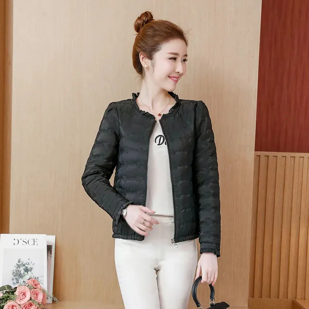 Autumn Winter Short Basic Jacket Women Casual Ruffle Is Collar Coats New Fashion Korean Style Slim Cotton Parkas Lady Outerwear
Autumn Winter Short Basic Jacket Women Casual Ruffle Is Collar Coats New Fashion Korean Style Slim Cotton Parkas Lady Outerwear