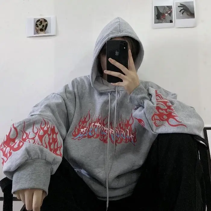 Streetwear ladies flame print pullover hoodie oversized Harajuku style hoodie plus size winter sweatshirt Korean streetwear top
Streetwear ladies flame print pullover hoodie oversized Harajuku style hoodie plus size winter sweatshirt Korean streetwear top