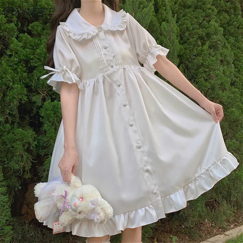 Dresses Women Japanese Style Sweetie Loose All-match Students Kawaii Comfortable Solid Trendy Knee-length Popular Lovely Summer
Dresses Women Japanese Style Sweetie Loose All-match Students Kawaii Comfortable Solid Trendy Knee-length Popular Lovely Summer