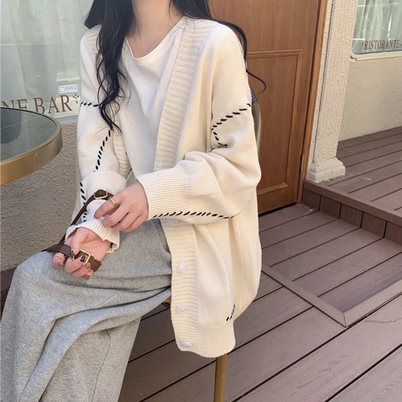 Осень-зима 2021, новинка, свободный свитер от ветра, модный однотонный кардиган joker, Женская куртка 
Осень-зима 2021, новинка, свободный свитер от ветра, модный однотонный кардиган joker, Женская куртка