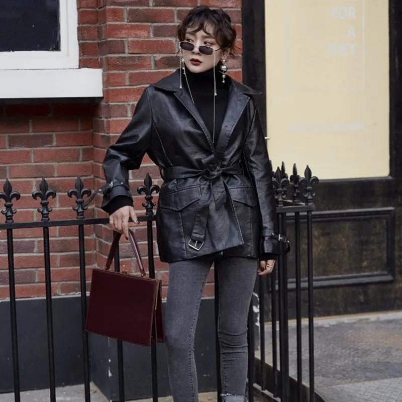 Fashion Womens Mid Long Pu Leather Trench Coat Belted Loose Fit Office Ladies Autumn Windbreaker Outerwear Faux Leather Trench
Fashion Womens Mid Long Pu Leather Trench Coat Belted Loose Fit Office Ladies Autumn Windbreaker Outerwear Faux Leather Trench