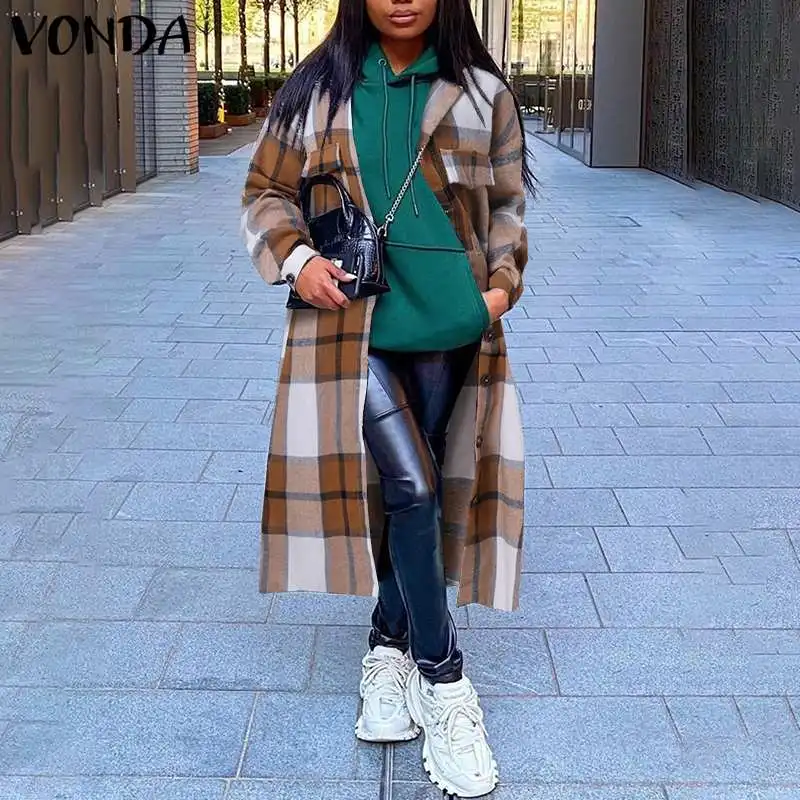 VONDA 2022 Autumn Women Long Jackets Casual Lapel Collar Button Plaid Jackets Long Sleeve Checked Shirts Printed Overcoats
VONDA 2022 Autumn Women Long Jackets Casual Lapel Collar Button Plaid Jackets Long Sleeve Checked Shirts Printed Overcoats