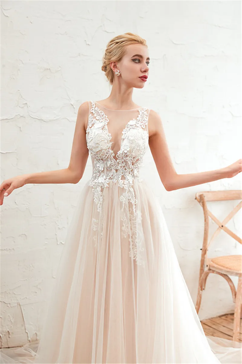 Scoop Neck A-Line Wedding Dresses Lace Appliques Tulle Lace Bridal Gowns Bandage Back Corset Bride Beach Wedding Dress Spring
Scoop Neck A-Line Wedding Dresses Lace Appliques Tulle Lace Bridal Gowns Bandage Back Corset Bride Beach Wedding Dress Spring