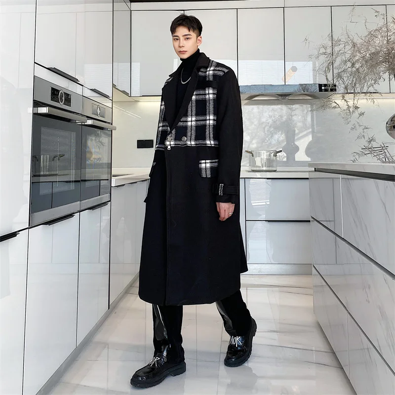 Мужское шерстяное пальто, Свободное пальто большого размера со съемным клетчатым узором, для отдыха, Осень-зима 
Мужское шерстяное пальто, Свободное пальто большого размера со съемным клетчатым узором, для отдыха, Осень-зима