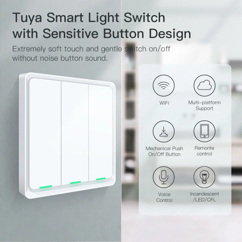 Tuya WiFi Smart Wall Light Switch Neutral Wire Required 1/2/3 Gang Smart Life App Remote Voice Control Support Alexa Google Home
Tuya WiFi Smart Wall Light Switch Neutral Wire Required 1/2/3 Gang Smart Life App Remote Voice Control Support Alexa Google Home
