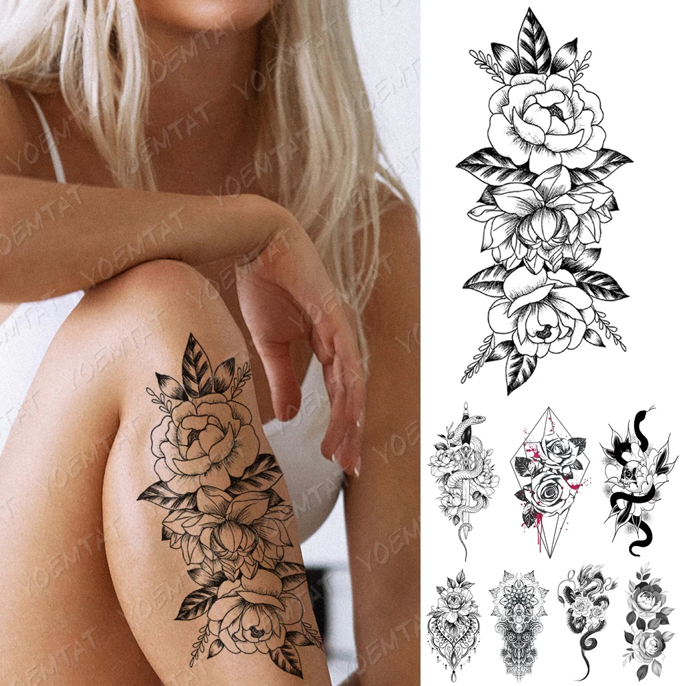 Waterproof Temporary Tattoo Sticker Line Rose Peony Snake Flash Tattoos Simple Flowers Body Art Arm Fake Sleeve Tatoo Women
Waterproof Temporary Tattoo Sticker Line Rose Peony Snake Flash Tattoos Simple Flowers Body Art Arm Fake Sleeve Tatoo Women