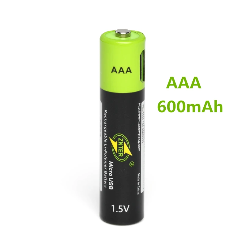 1 шт. перезаряжаемая батарея ZNTER 5 В AAA 600 мАч USB литий-полимерная аккумуляторная
