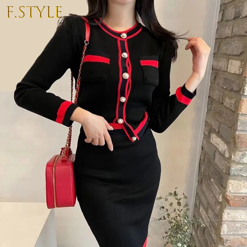 New Autumn Women Fashion Designer Skirt Set Long Sleeve Pockets Tops + High Waist Knee Skirt Knitting 2 Two Pieces Suits
New Autumn Women Fashion Designer Skirt Set Long Sleeve Pockets Tops + High Waist Knee Skirt Knitting 2 Two Pieces Suits