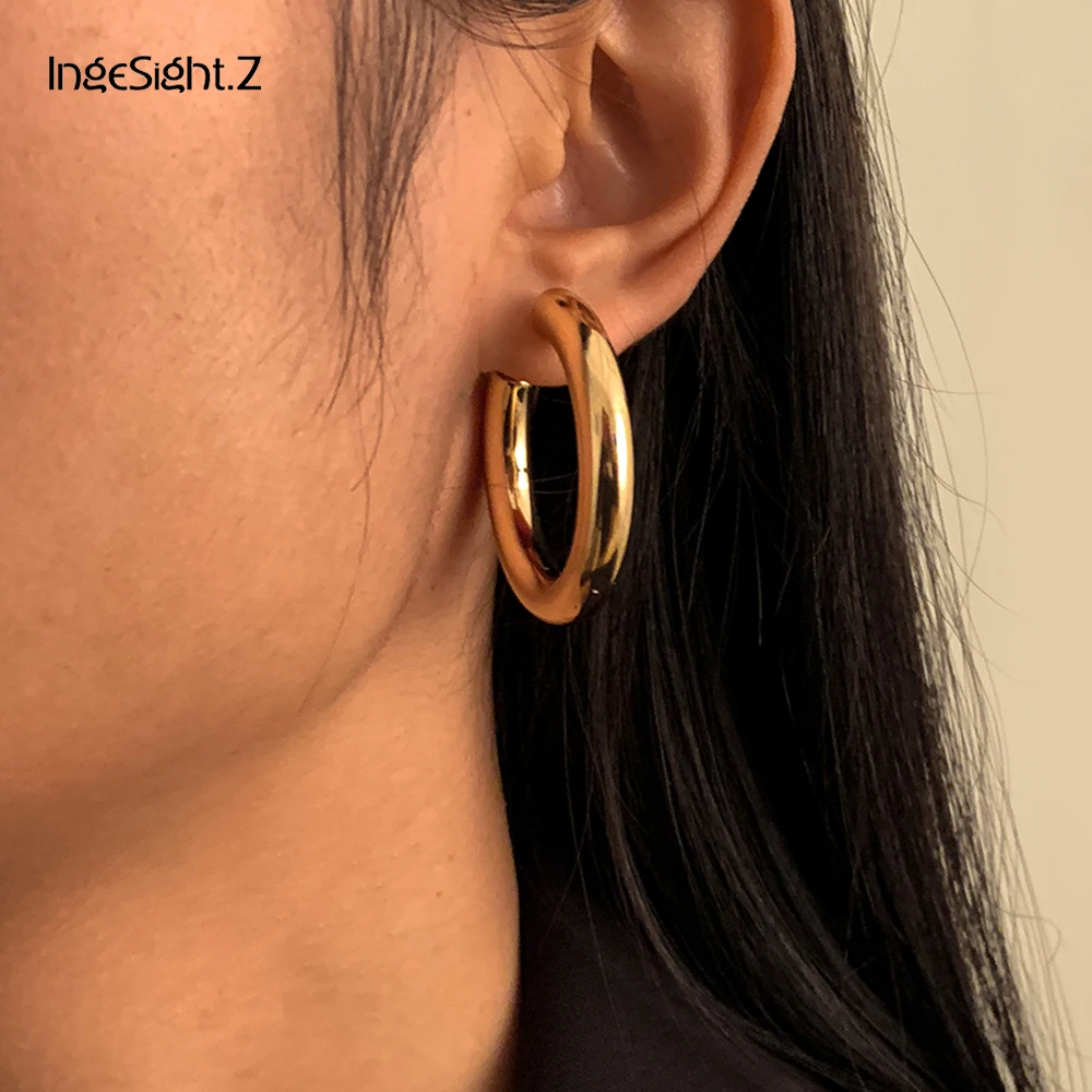 

IngeSight.Z Fashion CCB Plastic Geometric Round Circle Hoop Earrings Punk Small Loop Earrings for Women Girls Party Jewelry Gift