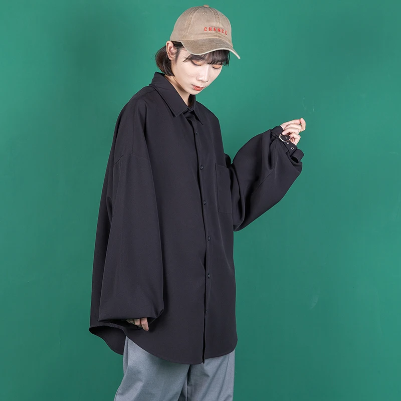 2020 Spring And Autumn New Youth Popular Loose Design Cuffs Solid Color Long Sleeve Shirt Fashion Casual Wild Top White / Black
2020 Spring And Autumn New Youth Popular Loose Design Cuffs Solid Color Long Sleeve Shirt Fashion Casual Wild Top White / Black