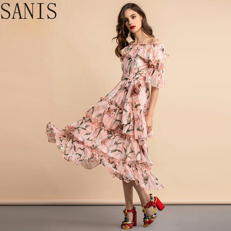 Sanis Summer Casual Vacation Dress Women's Floral Print Tiered Layer Hem Mesh Ruffles Belted Midi Holiday Party Dress
Sanis Summer Casual Vacation Dress Women's Floral Print Tiered Layer Hem Mesh Ruffles Belted Midi Holiday Party Dress