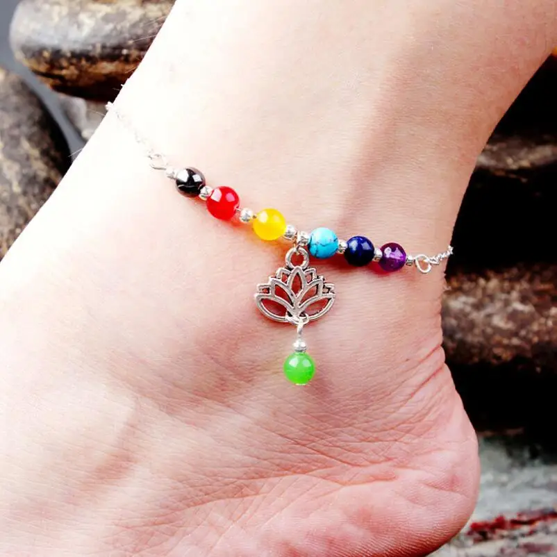 Natural Colorful Chakra Energy Stone Handmade Anklet with Lotus Pendant Yoga Meditation Energy Bead Anklet for Men or Women
Natural Colorful Chakra Energy Stone Handmade Anklet with Lotus Pendant Yoga Meditation Energy Bead Anklet for Men or Women