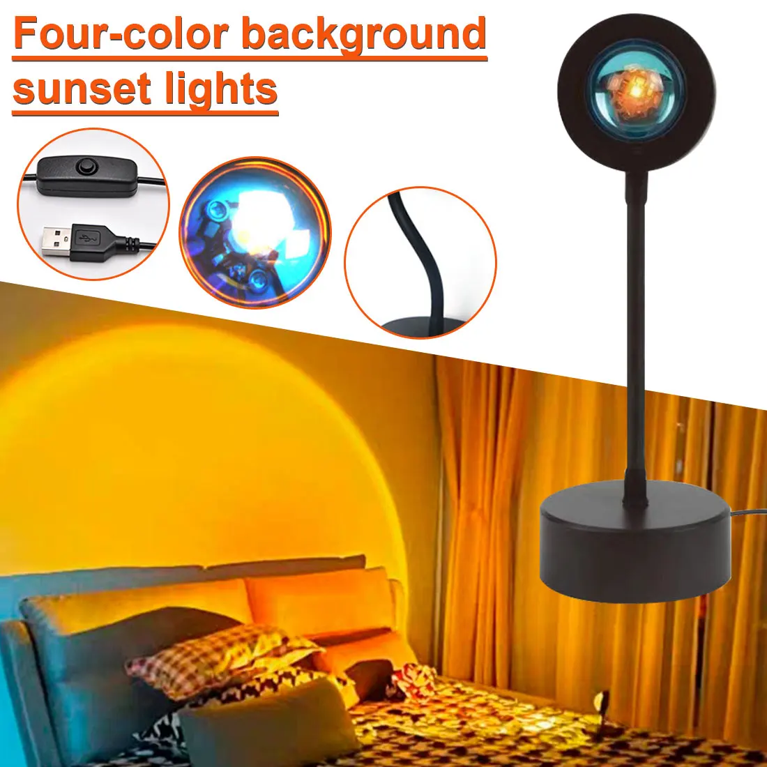 

Sunset Atmosphere Led Projector Rainbow USB Night Light Sun Projection Desk Lamp Room Bar Cafe Background Wall Shoot Decoration