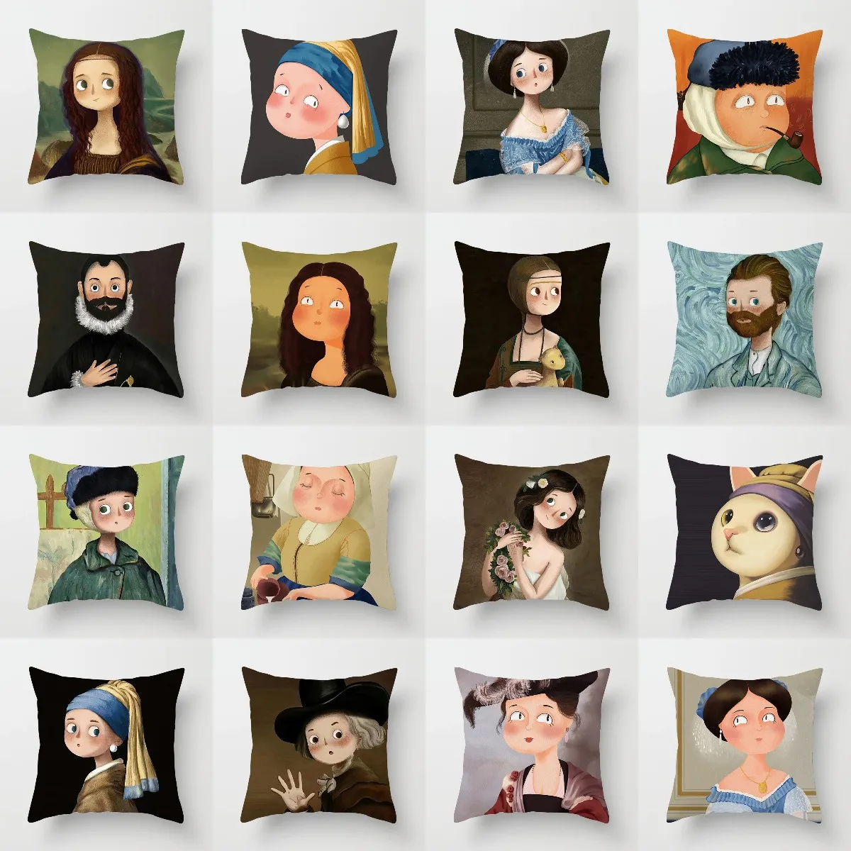 Creative Cartoon Oil Painting Mona Lisa Van Gogh Cushion Cover Portrait Painting Throw Pillow Case Cojines Decorativos Para Sofa
Creative Cartoon Oil Painting Mona Lisa Van Gogh Cushion Cover Portrait Painting Throw Pillow Case Cojines Decorativos Para Sofa
