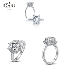 IOGOU 3CT Silver Wedding Engagement Ring For Women 925 Sterling Silver Round/Emerald Cut White Sapphire Simulated Diamond Ring