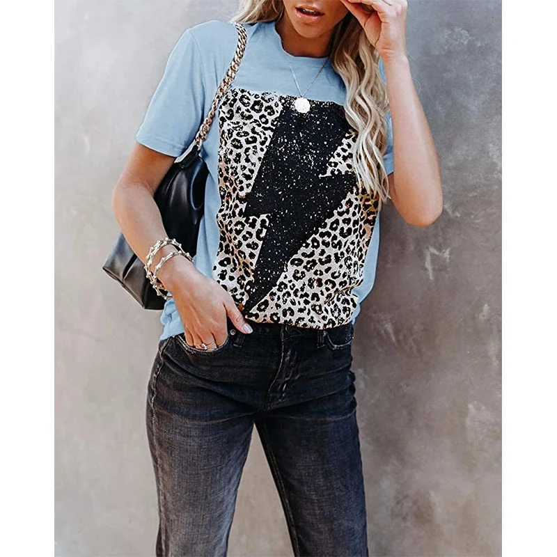 Women Oversize Harajuku Tops Summer T-shirt Clothes Girl Leopard Lightning Pattern Printed Short Sleeve Female Casual Pullover
Women Oversize Harajuku Tops Summer T-shirt Clothes Girl Leopard Lightning Pattern Printed Short Sleeve Female Casual Pullover