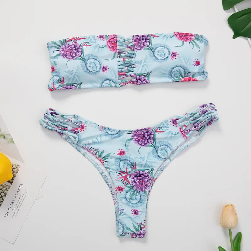 Elegant printed light blue bandage hollow swimsuit sexy tube top bikini split beach suit set swimwear women
Elegant printed light blue bandage hollow swimsuit sexy tube top bikini split beach suit set swimwear women
