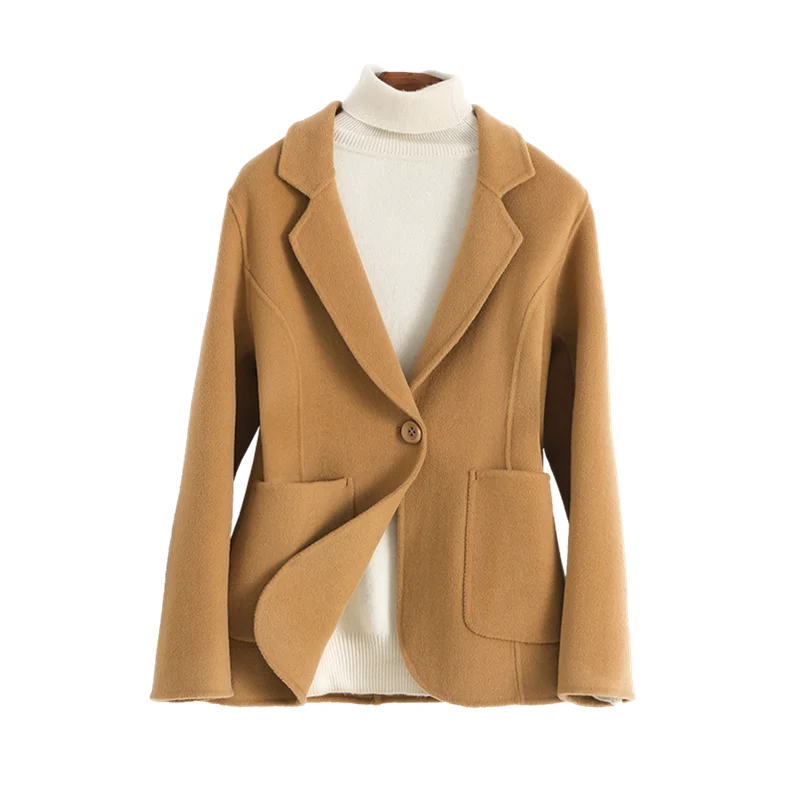 

Осень-зима 2021, утепленное двухстороннее шерстяное пальто, женское простое облегающее короткое пальто Konishi из 100% чистой шерсти, современное ...
