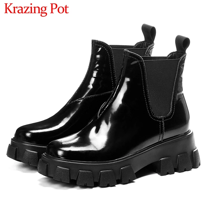 Krazing Pot classic simple style Chelsea boots genuine leather round toe daily wear thick bottom winter women ankle boots L3f6
Krazing Pot classic simple style Chelsea boots genuine leather round toe daily wear thick bottom winter women ankle boots L3f6
