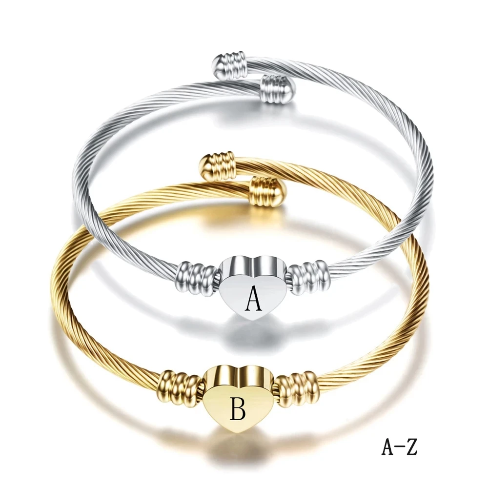 26 Alphabet Letter Bracelet Heart Initial Bangle Women A-Z Stainless Steel Open Cuff Charm Bangle Adjustable Jewelry Girls Gift
26 Alphabet Letter Bracelet Heart Initial Bangle Women A-Z Stainless Steel Open Cuff Charm Bangle Adjustable Jewelry Girls Gift