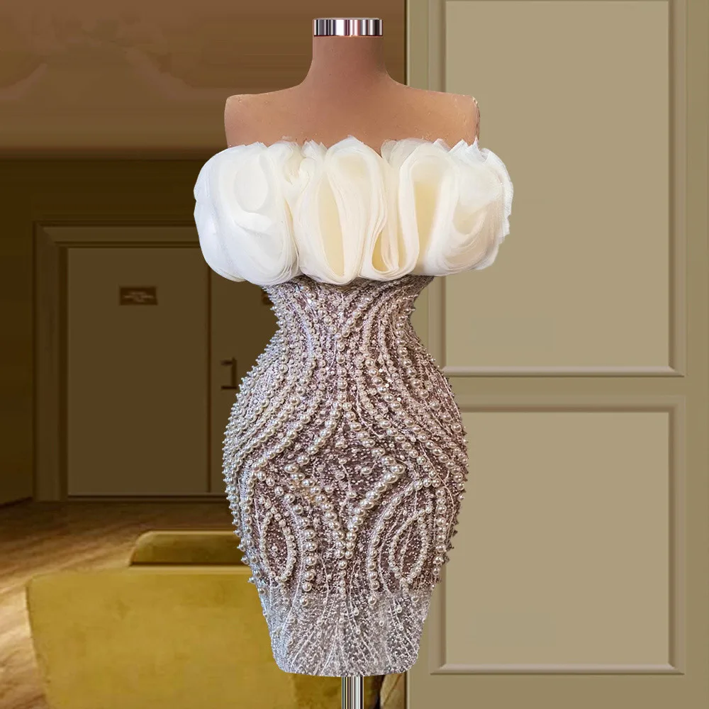 Pearls Cocktail Dresses Mini Dress Ivory Off Shoulder Tiered Ruffles Above Knee Length Prom Dress Sleeveless Custom made
Pearls Cocktail Dresses Mini Dress Ivory Off Shoulder Tiered Ruffles Above Knee Length Prom Dress Sleeveless Custom made