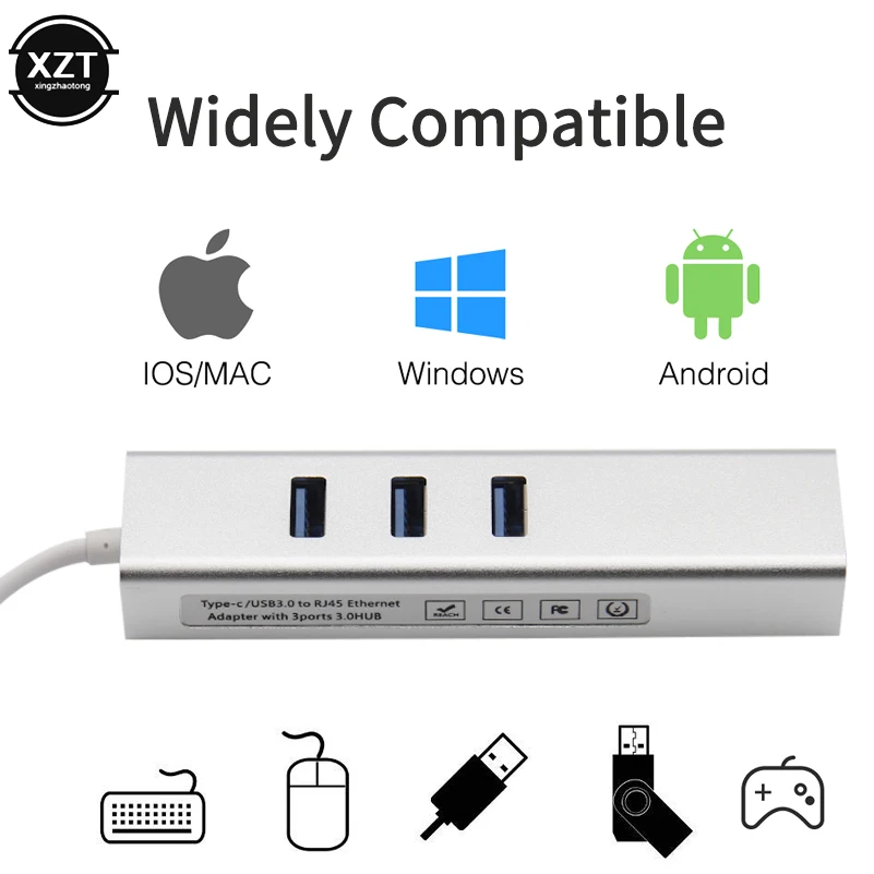 Адаптер Ethernet 3 порта USB C адаптер RJ45 Lan сетевая карта Gigabit Internet для Macbook Pro Android Type Hub |
