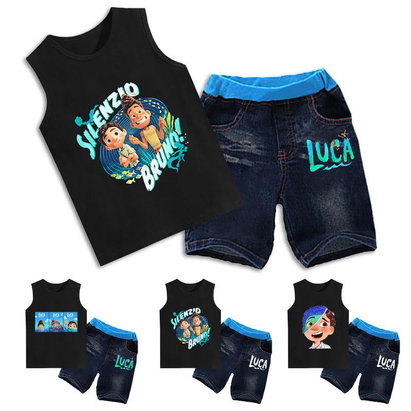 Summer Cute Cartoon Luca and Alberto Sea Monsters T Shirt Kids Vest Top Denim Shorts 2PCS Set Girls Clothing Sets Boys Tracksuit
Summer Cute Cartoon Luca and Alberto Sea Monsters T Shirt Kids Vest Top Denim Shorts 2PCS Set Girls Clothing Sets Boys Tracksuit