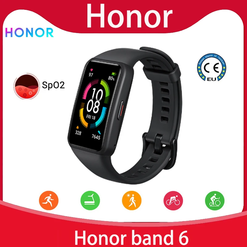 

NEW Honor Band 6 Smart Wristband 1st Full Screen 1.47" AMOLED Color Touchscreen SpO2 Swim Heart Rate Sleep Nap Stress