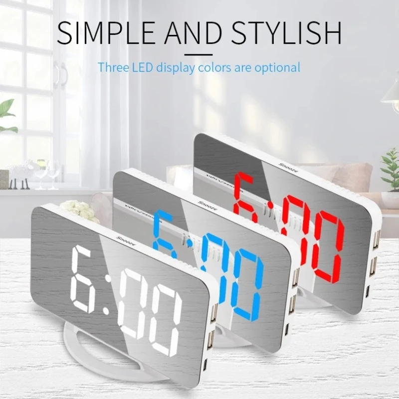

Многофункциональные светодиодные зеркальные часы с цифровым дисплеем, настольные часы, зеркало для макияжа, настольный автоматический Фоточувствительный электронный будильник
