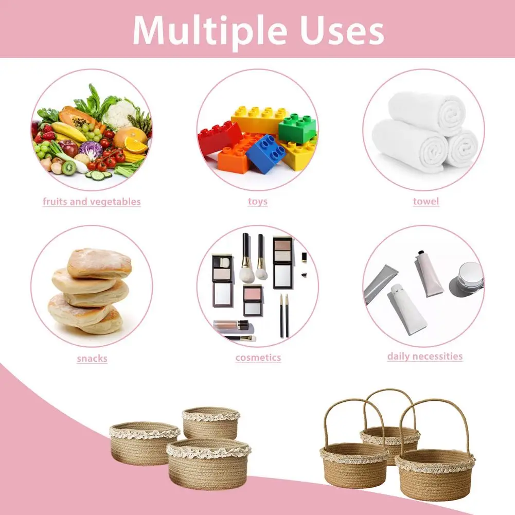 Woven Storage Baskets Cotton Rope Handmade Storage Organizer Bins For Camping Portable Lace Circle Household Storage Decor
Woven Storage Baskets Cotton Rope Handmade Storage Organizer Bins For Camping Portable Lace Circle Household Storage Decor