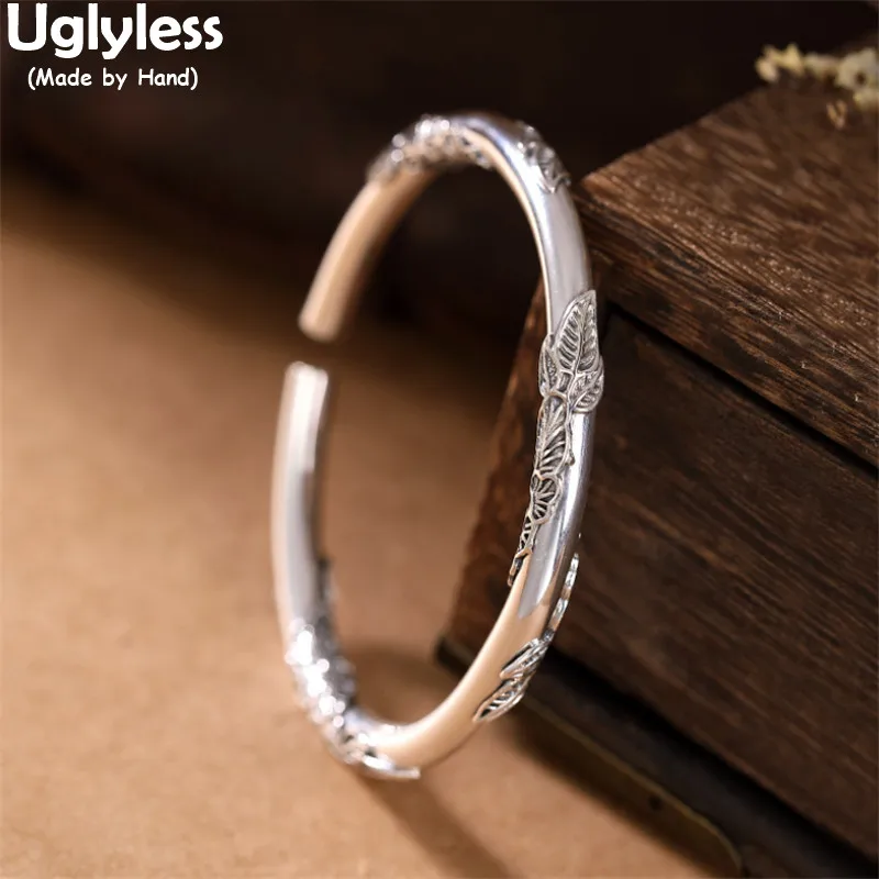 Uglyless Real 999 Pure Silver Thick Bangles for Women Glossy Silver Open Bangle Fresh Spring Handmade Thai Silver Leaves Jewelry
Uglyless Real 999 Pure Silver Thick Bangles for Women Glossy Silver Open Bangle Fresh Spring Handmade Thai Silver Leaves Jewelry