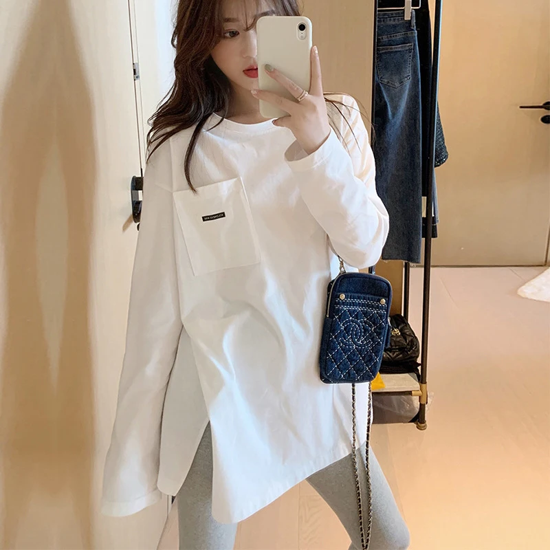 Fall 2021 Women Long Sleeve Basic T Shirt Korean Fashion Split Fork Loose Harajuku Simplicity Oversized Punk Clothing Grey White
Fall 2021 Women Long Sleeve Basic T Shirt Korean Fashion Split Fork Loose Harajuku Simplicity Oversized Punk Clothing Grey White