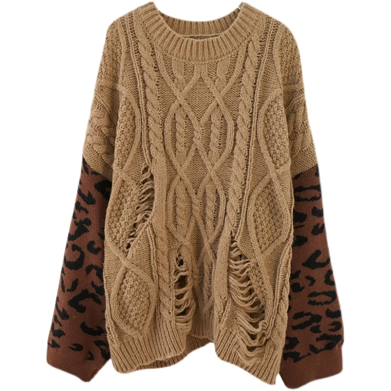 VANOVICH Leopard Print Stitching Fake Two-piece Sweater Women 2022 Autumn and Winter New Korean Style O-Neck Oversized Sweater 
VANOVICH Leopard Print Stitching Fake Two-piece Sweater Women 2022 Autumn and Winter New Korean Style O-Neck Oversized Sweater