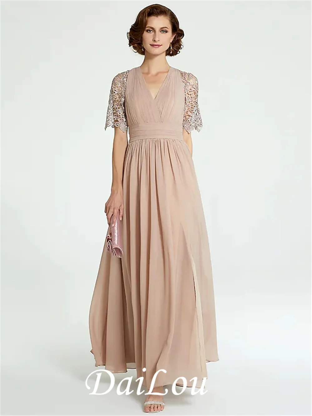A-Line Mother of the Bride Dress V Neck Floor Length Chiffon Lace Short Sleeve with Lace Pleats 2021
A-Line Mother of the Bride Dress V Neck Floor Length Chiffon Lace Short Sleeve with Lace Pleats 2021