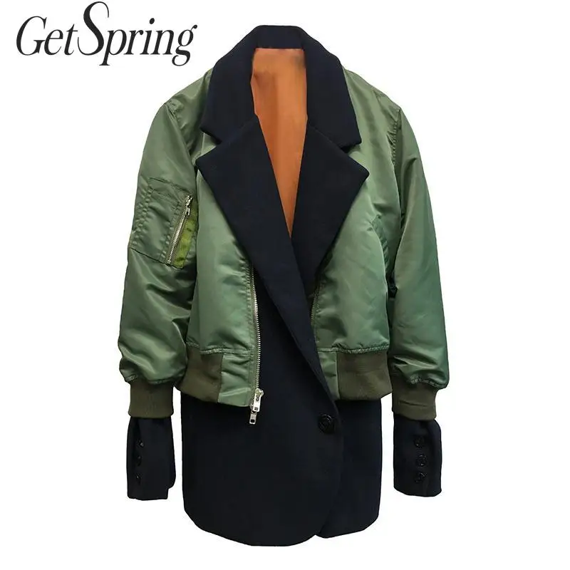 Женская Асимметричная куртка GetSpring Лоскутная длинная с расклешенным рукавом