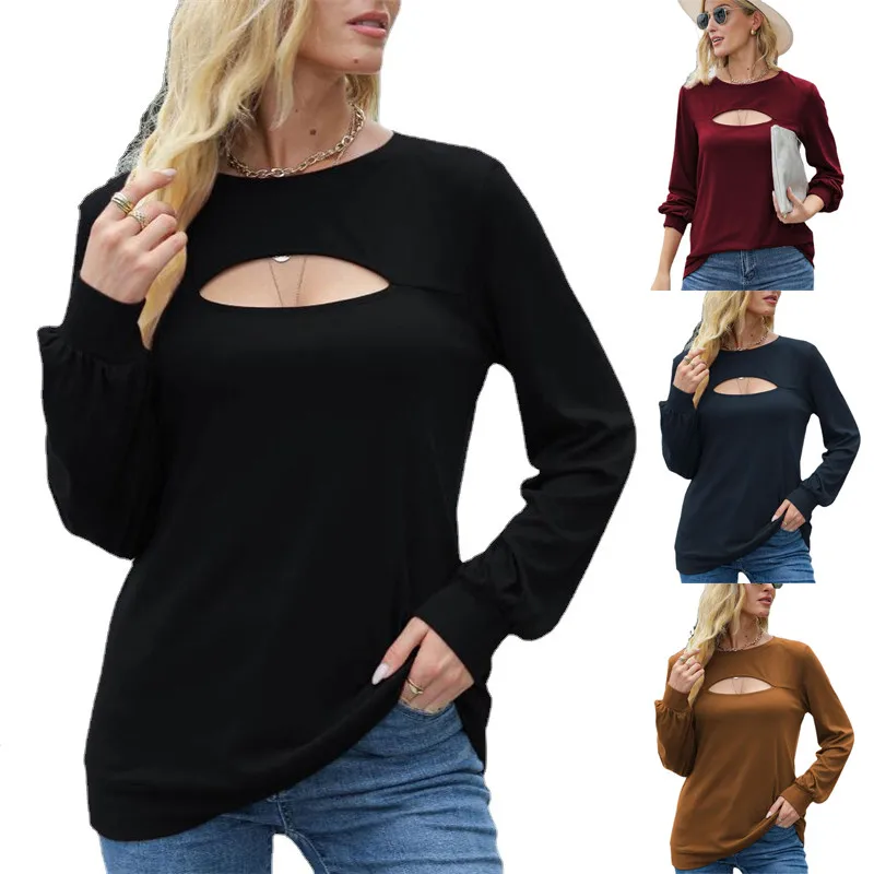 New Autumn Women Lantern Sleeve Loose Casual Fashion Hollow Sexy T-shirt Women's Clothing Long Sleeve Solid Tops Shirt
New Autumn Women Lantern Sleeve Loose Casual Fashion Hollow Sexy T-shirt Women's Clothing Long Sleeve Solid Tops Shirt
