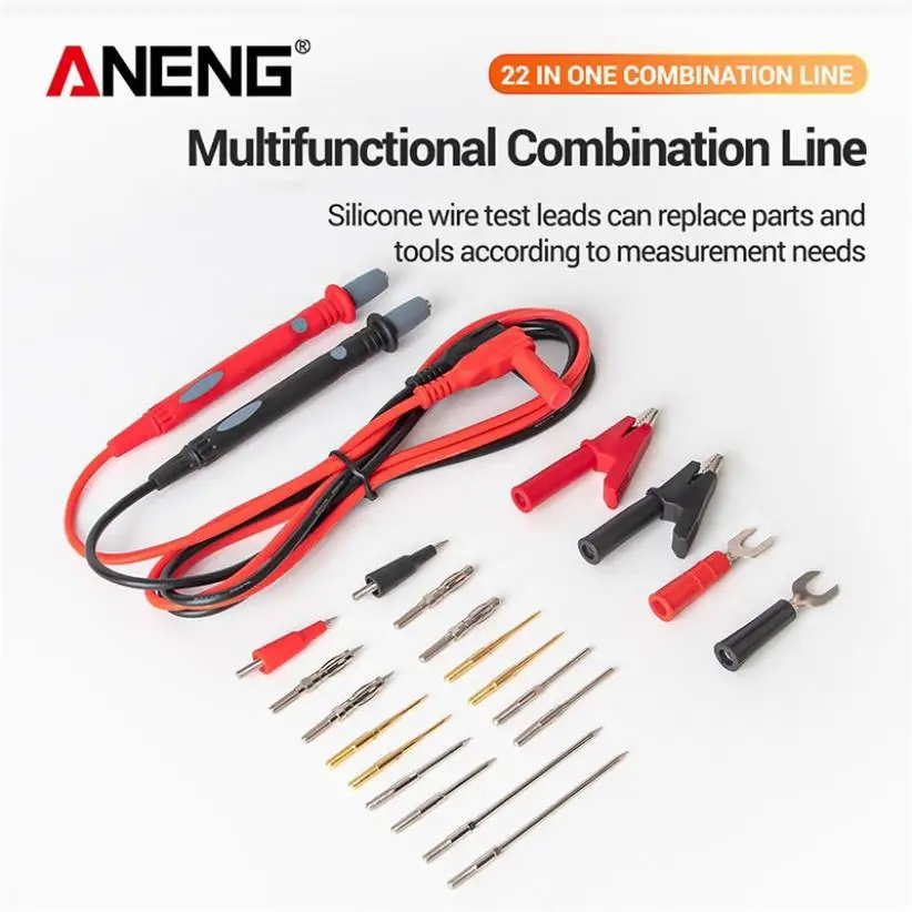 ANENG PT1028 22-in-1 multifunctional silicone combination test line set is suitable for all kinds of multimeters.
ANENG PT1028 22-in-1 multifunctional silicone combination test line set is suitable for all kinds of multimeters.