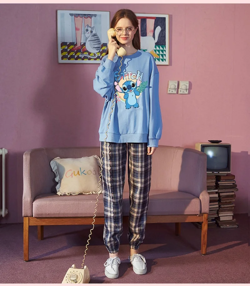 Disney Pajamas Women Spring Autumn Models Stitch Long-Sleeved Two-Piece Cartoon New Comfortable Home Service
Disney Pajamas Women Spring Autumn Models Stitch Long-Sleeved Two-Piece Cartoon New Comfortable Home Service