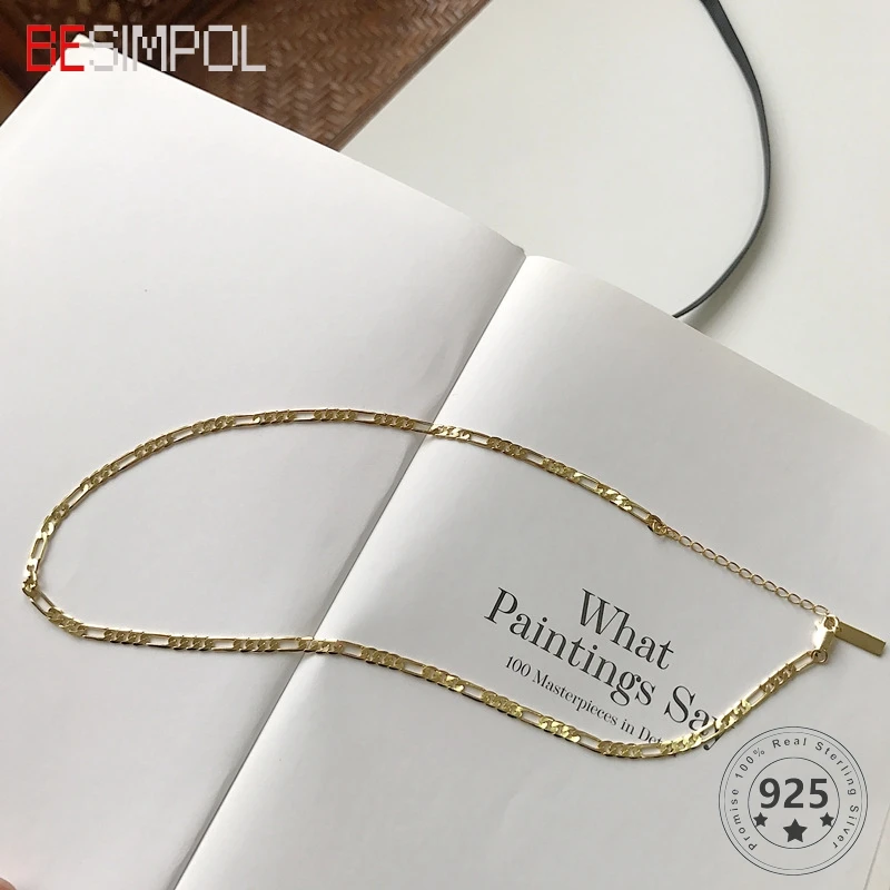 Besimpol 100% Real 925 Sterling Silver Necklace Temparament All-Match Golden Chain Clavicle Necklace For Women Fine Jewelry Gift
Besimpol 100% Real 925 Sterling Silver Necklace Temparament All-Match Golden Chain Clavicle Necklace For Women Fine Jewelry Gift