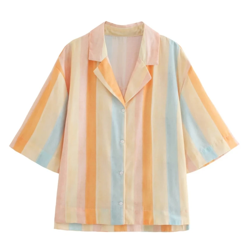 Hot Sale Women Tailored Collar Striped Shirt Female Short Sleeve Blouse Casual Lady Loose Tops Blusas S9331
Hot Sale Women Tailored Collar Striped Shirt Female Short Sleeve Blouse Casual Lady Loose Tops Blusas S9331