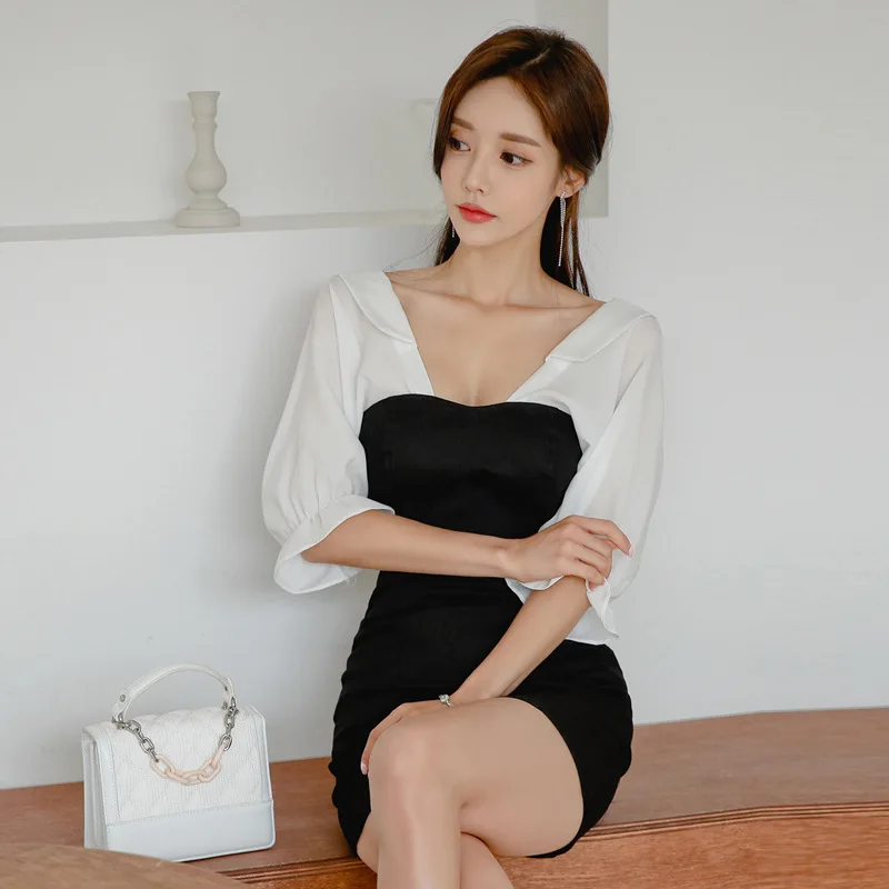 Contrast Sexy Party Autumn Dress Club Wear for Ladies Sheath Black Women Dress Plus Size Women Backless Three Quarter Mini Dress
Contrast Sexy Party Autumn Dress Club Wear for Ladies Sheath Black Women Dress Plus Size Women Backless Three Quarter Mini Dress