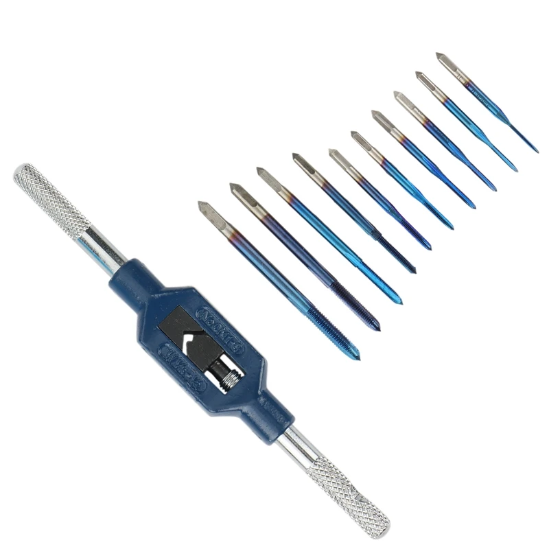 Thread Tap 10Pcs M1-M3.5 HSS Metric Plug Tap Screw Tap Drill with Adjustable Tap Wrench Nano Coated Machine Tap
Thread Tap 10Pcs M1-M3.5 HSS Metric Plug Tap Screw Tap Drill with Adjustable Tap Wrench Nano Coated Machine Tap