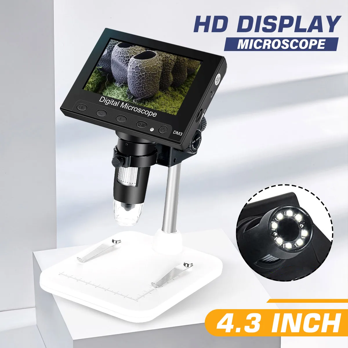 1000x 2.0MP 4.3"LCD Display USB Digital Electronic Microscope DM4 VGA Microscope with 8 LED Stand for PCB Motherboard Repairing
1000x 2.0MP 4.3"LCD Display USB Digital Electronic Microscope DM4 VGA Microscope with 8 LED Stand for PCB Motherboard Repairing