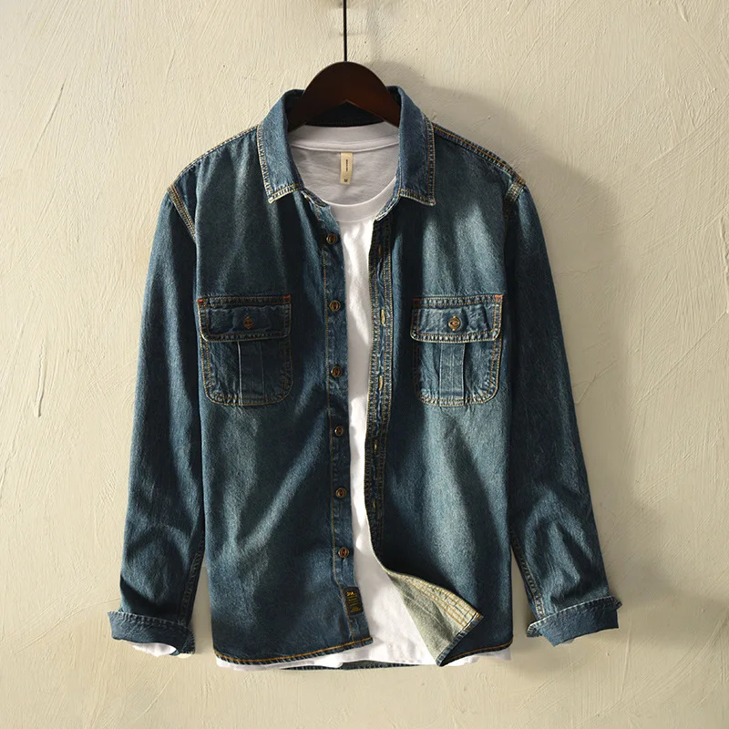 classic 2021 men's vintage denim shirts two pockets long sleeve blue jean shirts men do old cotton casual denim shirt male
classic 2021 men's vintage denim shirts two pockets long sleeve blue jean shirts men do old cotton casual denim shirt male