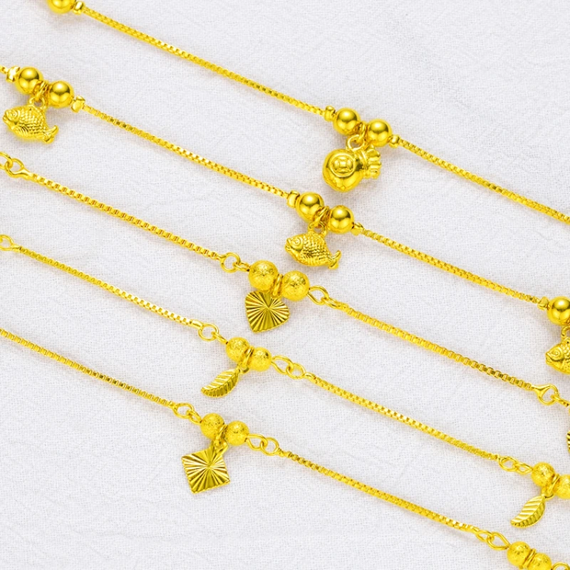 Vietnam Sand Gold Bell Leaf Money Bag Fish Heart Shape Anklet Female Brass Gold Plated 14k Fashion Foot Ornament Wedding Jewelry
Vietnam Sand Gold Bell Leaf Money Bag Fish Heart Shape Anklet Female Brass Gold Plated 14k Fashion Foot Ornament Wedding Jewelry