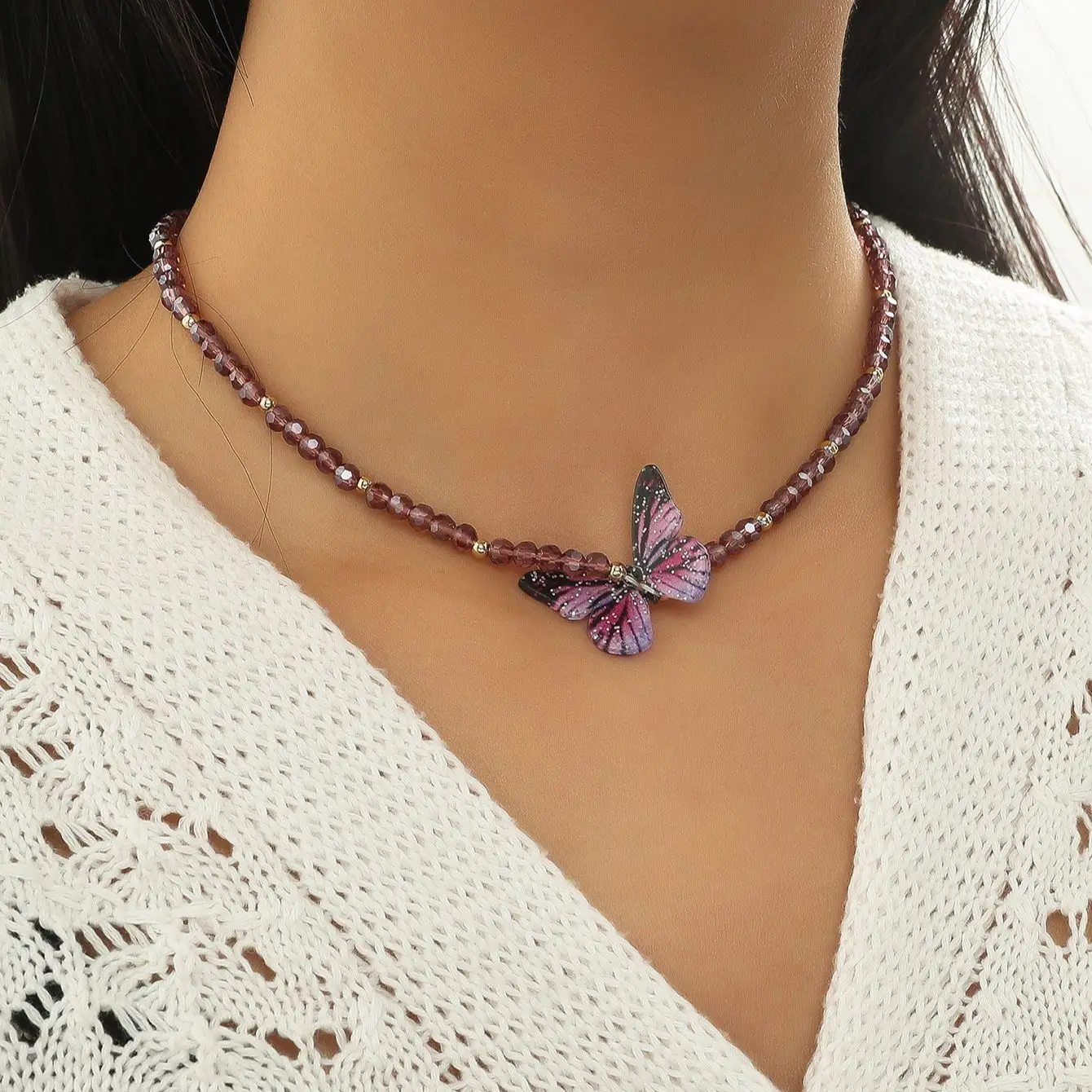 Beaded purple crystal butterfly rhinestone love heart pendant necklace ladies neck chain fast fashion party jewelry necklace 1
Beaded purple crystal butterfly rhinestone love heart pendant necklace ladies neck chain fast fashion party jewelry necklace 1