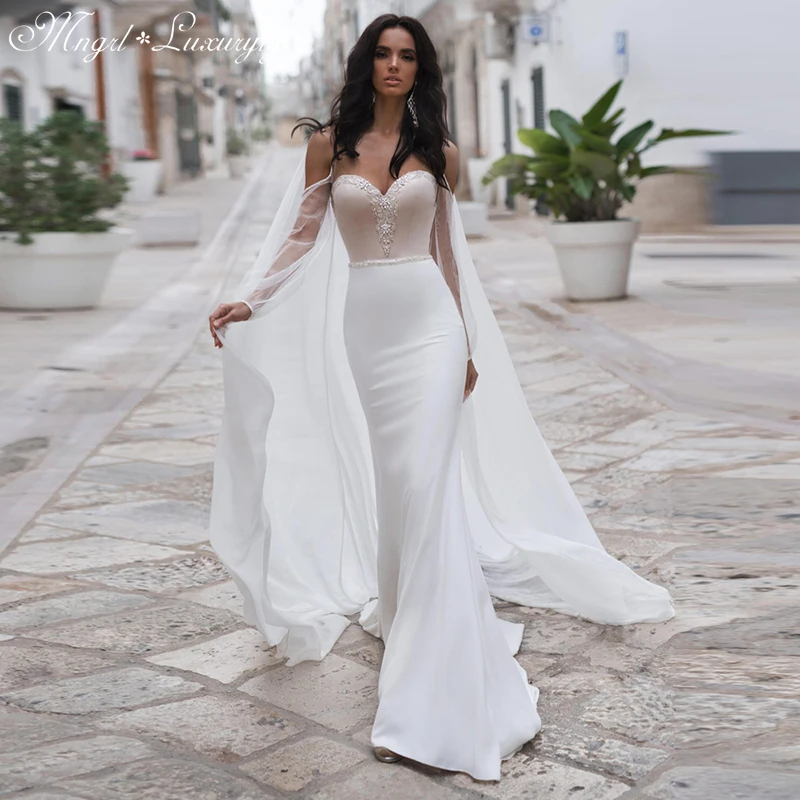 Elegant Brilliant Mermaid Wedding Dresses With Cloak Evening Ball Gowns for Women Luxury Formal Bride Dress Sexy Vestido Noiva
Elegant Brilliant Mermaid Wedding Dresses With Cloak Evening Ball Gowns for Women Luxury Formal Bride Dress Sexy Vestido Noiva