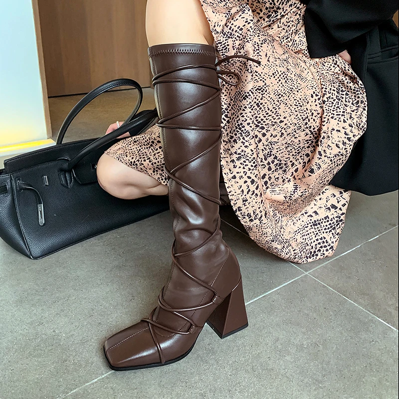 Square Toe Knee High Boots Cross Tied High Heels boots Female 2021 Winter Newest genuine leather Night Club Party Shoes Woman
Square Toe Knee High Boots Cross Tied High Heels boots Female 2021 Winter Newest genuine leather Night Club Party Shoes Woman