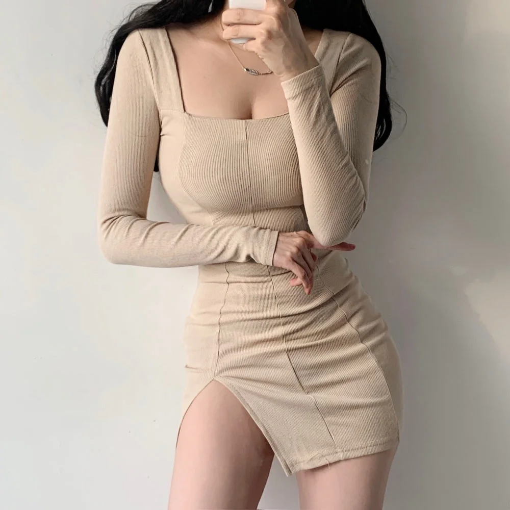 Autumn New Base Sexy Square Collar Thin Slim Sexy Solid Long Sleeve Mini Dress Knitting Elegant Sheath Sweet Chinese Girl E209
Autumn New Base Sexy Square Collar Thin Slim Sexy Solid Long Sleeve Mini Dress Knitting Elegant Sheath Sweet Chinese Girl E209