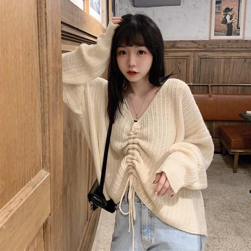 Autumn Fashion Casual Knitting Sweater Women Long Sleeves Ruched Drawstring Elegant Sweater Loose Student Pullover Korean New
Autumn Fashion Casual Knitting Sweater Women Long Sleeves Ruched Drawstring Elegant Sweater Loose Student Pullover Korean New